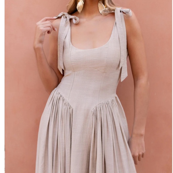 New Free People x Joyfolie MAYRELI Maxi Corset Summer DRESS in Linen Cloud - Picture 5 of 12